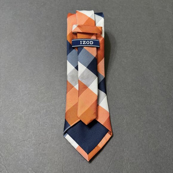NWOT Izod Orange Blue Plaid Necktie 3 x 57" Stripes Mens Tie Gators Auburn UVA - Picture 4 of 10